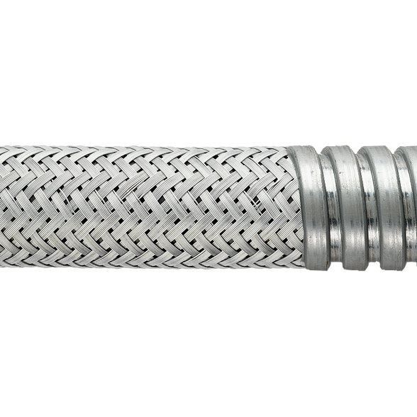 Flexicon FUSSB - Rozsdamentes acél fémszövet bevonatú galvanizált acél gégecső alacsony tűzveszélyességű kialakítással.